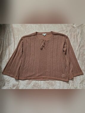 Frye and Co Pointelle Knit Sweater Womens  Sienna Brown Tassels Boho Size XL